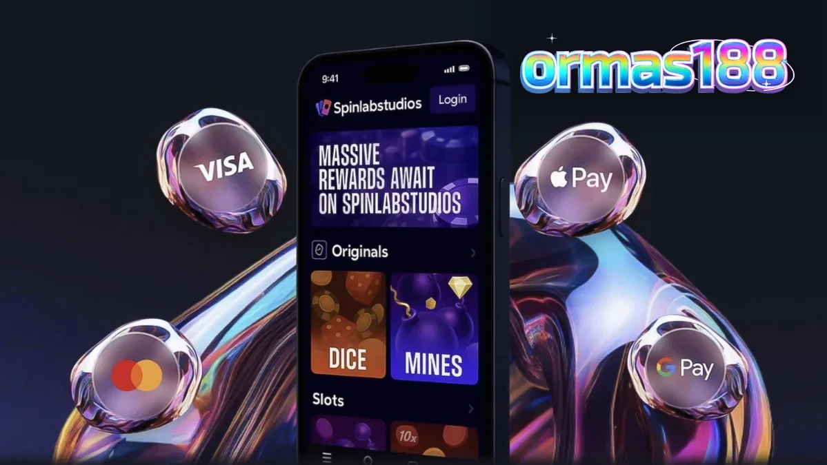 Ilustrasi mesin slot dengan logo Spinlab Studio.